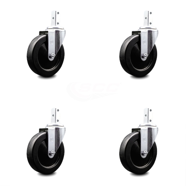 5 Inch Soft Rubber Wheel Swivel 7/8 Inch Square Stem Caster Set